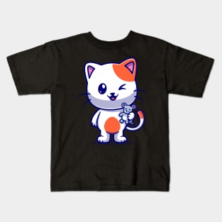 Cute Cat Catches Baby Mouse Cartoon Kids T-Shirt